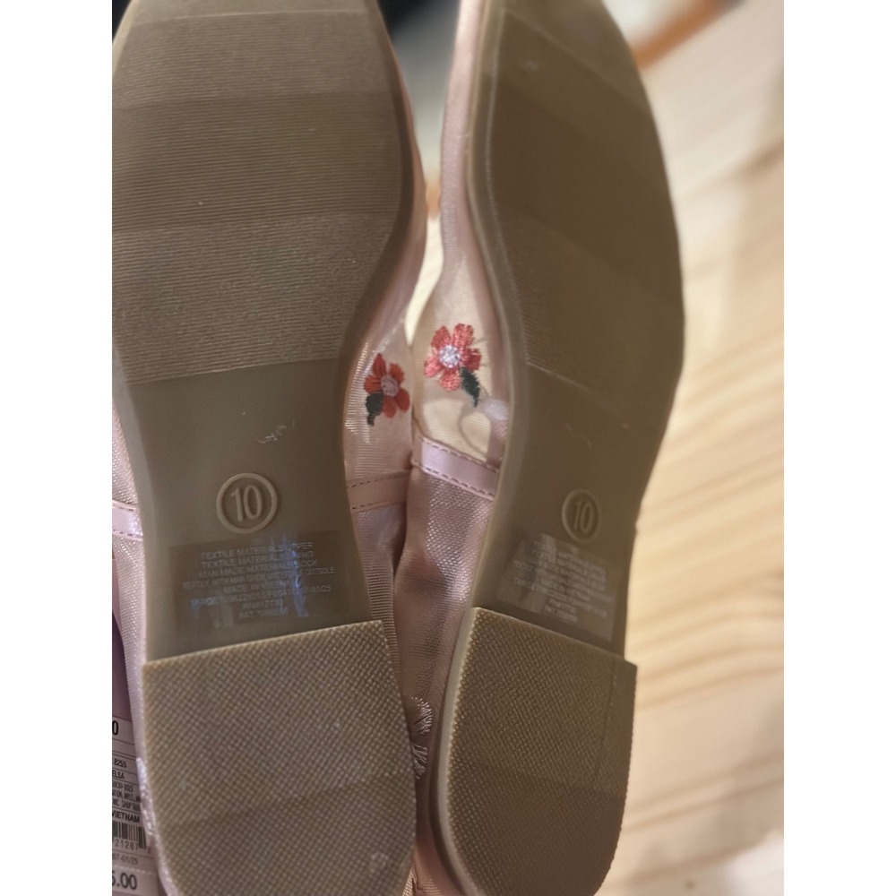 Wild Fable Pink Mesh Floral Embroidered Mary Jane Flats Square Toe Shoes Size 10 - Picture 4 of 4